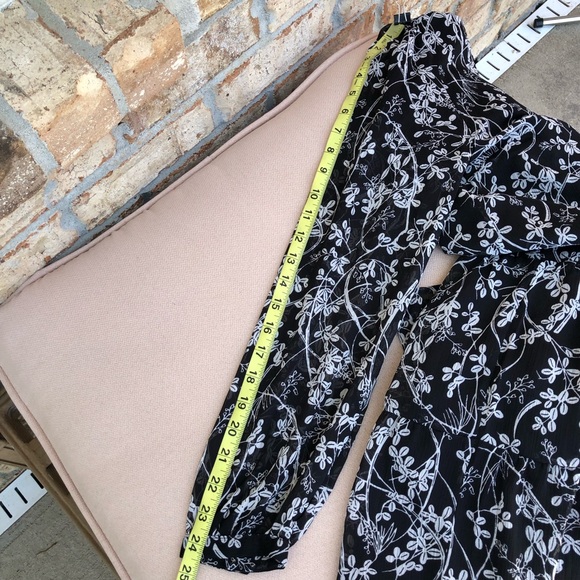 Loft Vine Drop Waist Split Neckline Button Front Black Gray Lined Shirtdress M - Picture 14 of 16